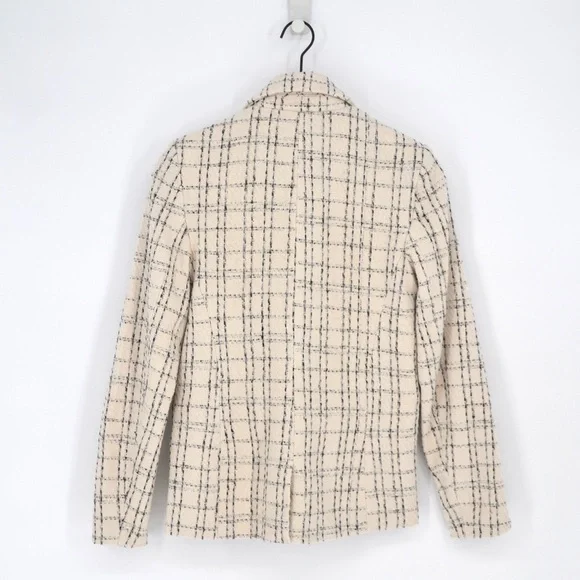 Bishop and Young Parker Tweed Blazer Double Breasted Windowpane Cream Women's S - Picture 3 of 8